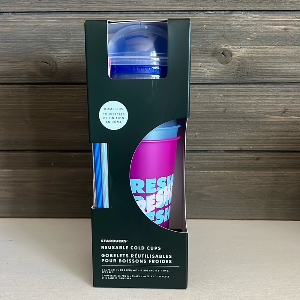 Starbucks Reusable Cold Cups (Dome Lids)- 5 pack: 24 oz